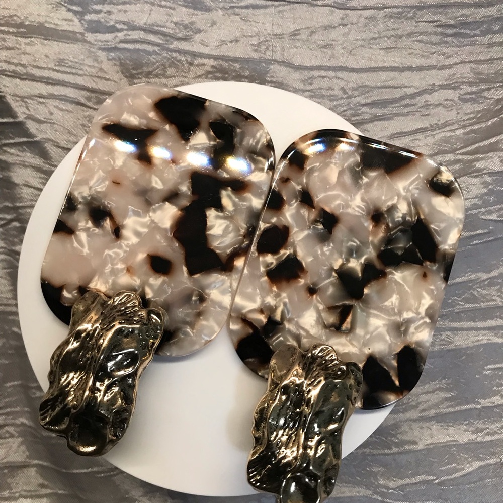 Gold and Tortoiseshell Statement Earrings - Picture 8 of 11